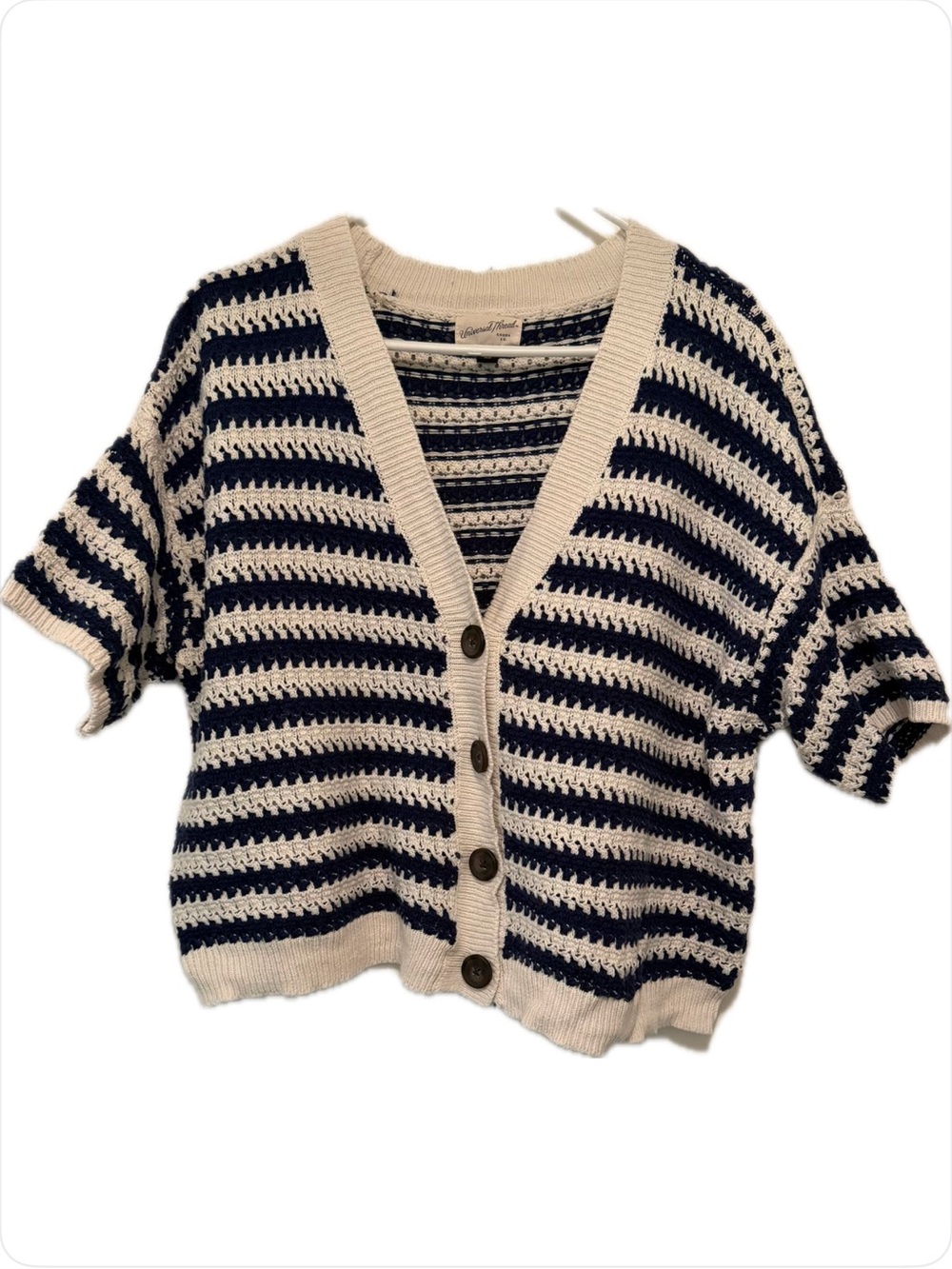 Universal Threads Striped Crochet Button Front Sweater - Cream & Navy